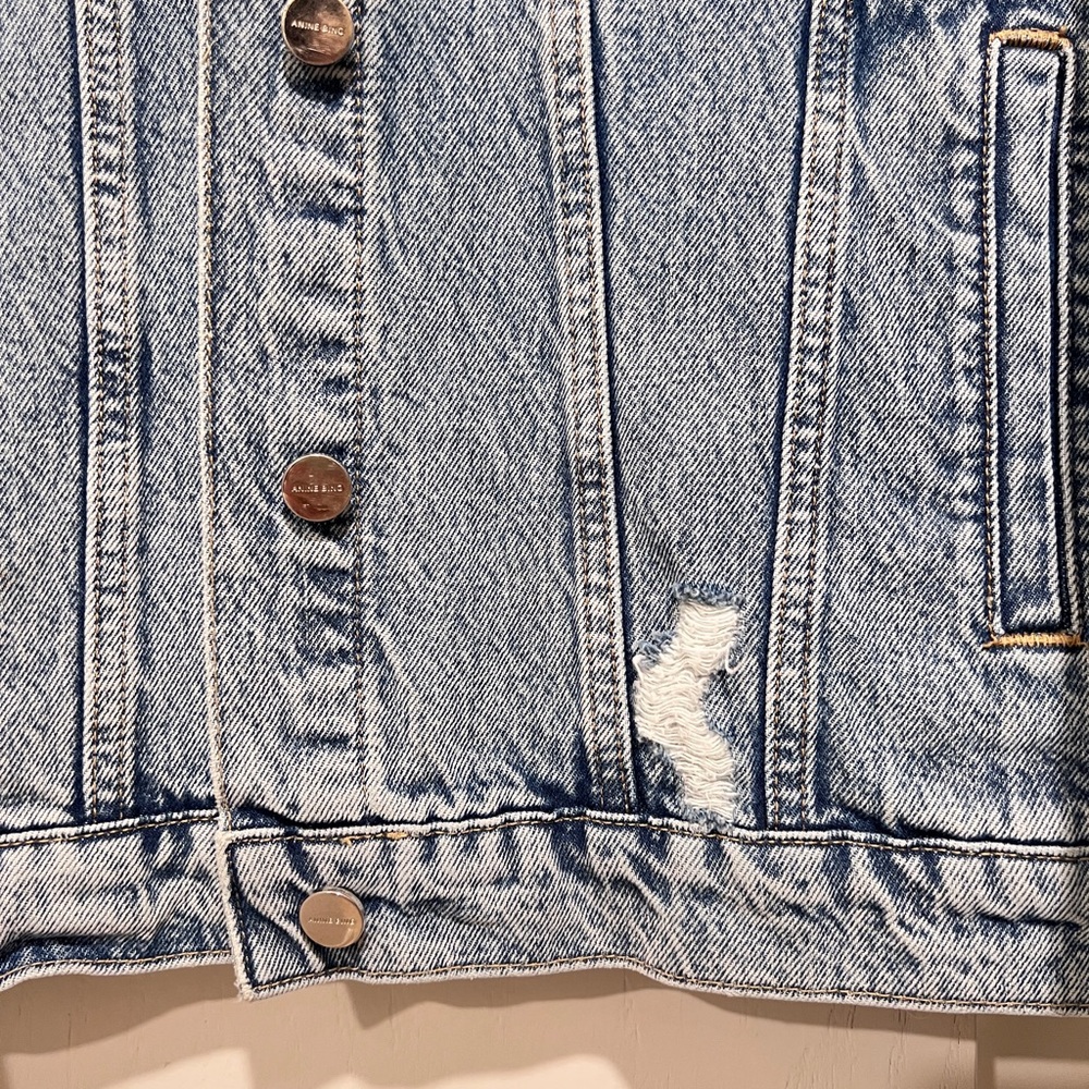 Anine Bing Light Blue Distressed Denim Jacket - Picture 9 of 12